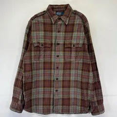 古着 ポロバイラルフローレン Polo by Ralph Lauren 長袖シャツ ネルシャツ ポケット エポレット付き M  グリーン系 チェック メンズ
