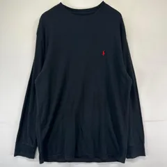 古着 ポロ・ラルフローレン POLO RALPH LAUREN 長袖Tシャツ ワンポイントロゴ刺繍 クルーネック サーマル 2XL  ブラック系 メンズ