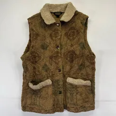 古着 ウールリッチ WOOLRICH フリースベスト ポケット アウトドア 総柄 ボア チロルボタン M  ブラウン系 メンズのサムネイル
