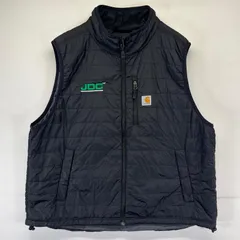 古着 カーハート Carhartt ダウンベスト 企業ロゴワッペン ワーク フルジップ リラックスフィット 2XL  ブラック系 メンズのサムネイル