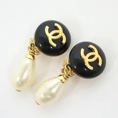 CHANEL シャネル ヴィンテージイヤリング ココマーク スイング ブラック×ゴールド金具 96p