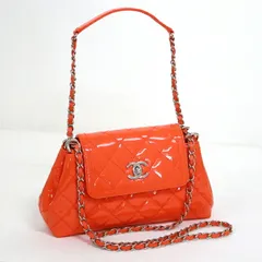 CHANEL シャネル マトラッセ エナメルチェーンショルダー オレンジ×シルバー金具 パテントレザー
