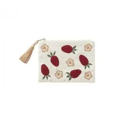 東京かんかん いちご刺繍ポーチS アイボリー M42-2704IV