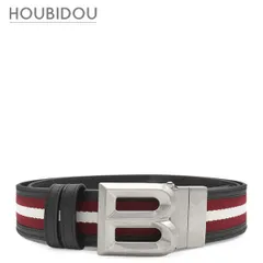 バリー BALLY ベルト Bロゴ リバーシブル 42/105 レザー ファブリック ブラック×レッド×ホワイト シルバー金具 黒 赤 白 Bバックル バリーリボン ライン  【箱】【中古】のサムネイル