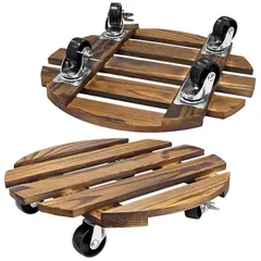 【新着商品】木製 鉢置き台 キャスター付き 2個セット 植木鉢台 円形 直径30cm 鉢置台 360°回転 ストッパー機能付 花台 おしゃれ フラワースタンド 室内 プランタースタンド 屋外 観葉植物 台 天然木 部屋 オフィス ベランダ ガーデン