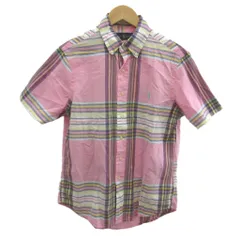 ラルフローレン RALPH LAUREN シャツ 170/92A ピンク 紫 パープル チェック柄 ボタンダウンカラー 半袖 /YU ■ECE004