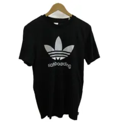 アディダス adidas Tシャツ M 黒 ブラック 半袖 ロゴプリント ラウンドネック /KK ■ECA004