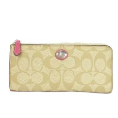 コーチ COACH 長財布 ウォレット L字ファスナー 小銭入れあり 女性用 茶 ブラウン ピンク ロゴ柄 ロゴプレート付き シグネチャー /MN26 ■ECC003