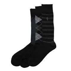 ポロラルフローレン：PERFORMANCE STRIPE SLACK ソックス 3PK (ブラック)
