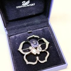 SWAROVSKI フラワーブローチ クリスタル ゴールドカラー オレンジ