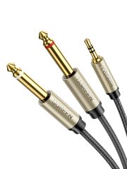 UGREEN 3.5mm to 6.35mm*2 変換オーディオケーブル 変換ステレオミニプラグ 6.35mm 2分配ケーブル オス-オス HIFI 高耐久性ナイロン編み HIFI音質 24K金メッキ コネクター スマホ/PC/CDプレーヤー/スピーカー/アン