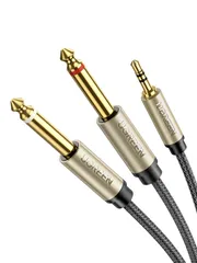 UGREEN 3.5mm to 6.35mm*2 変換オーディオケーブル 変換ステレオミニプラグ 6.35mm 2分配ケーブル オス-オス HIFI 高耐久性ナイロン編み HIFI音質 24K金メッキ コネクター スマホ/PC/CDプレーヤー/スピーカー/アン