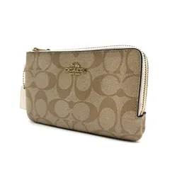 【良品】COACH y2k signature double zip wallet porch beige unisex コーチ ダブルジップリストレット