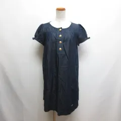 ブルーレーベルクレストブリッジ BLUE LABEL CRESTBRIDGE 半袖 ワンピース 金ボタン 38 インディゴ パフスリーブ ポケット有り