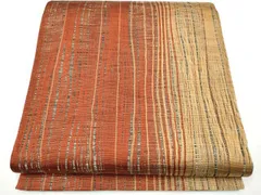 平和屋着物●本場筑前博多織　草木染　手織工房　染匠：小森久　全通柄袋帯　よろけ縞　金糸　正絹　逸品　CABE4621hy