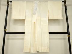 ☆正絹単☆付下げ訪問着☆オフホワイト地織柄刺繍・華やか艶 ☆居敷