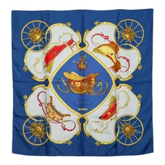 エルメス カレ90 SPRINGS スプリングス 馬車 スカーフ ネイビー マルチカラー シルク レディース HERMES【1-0264381】