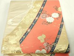 平和屋本店▼六通柄袋帯　唐織　草花吉祥文　九百錦純金箔24ｋ　正絹　逸品　DABE9355sf 平和屋本店▽六通柄袋帯 唐織 草花吉祥文 九百錦純金箔24k 正絹 逸品