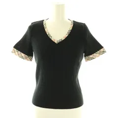 バーバリー ロンドン BURBERRY LONDON Vネック 半袖 リブニット カットソー SP ブラック /HK ■OS