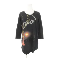 ツモリチサト TSUMORI CHISATO Tシャツ ロング丈 ミニワンピース ラウンドネック 七分袖 ラグラン プリント ラメ 東京タワー 稲妻 2 M 黒 ブラック /AH19 ■GY99のサムネイル