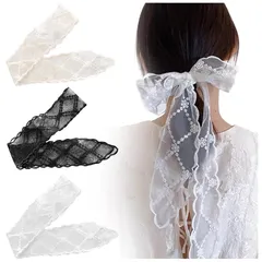 FASELE レースヘアバンド チョーカー ヘッドバンド レース ヘアタイ リボン ヘアタイ 多用途 ヘアアクセサリー ネクタイ ヘアバンド 飾り小物 レースベルト 帽子飾り ヘッドスカーフ スカーフ 1