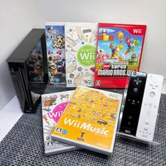 【動作確認済】Wii 本体 ブラック 黒色 リモコン2本 ソフト5本セット a