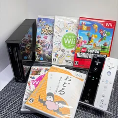 【動作確認済】Wii 本体 ブラック 黒色 リモコン2本 ソフト5本セット b