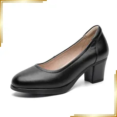 【新品】 [ZUYEE] レディース パンプス ラウンドトゥ 太めヒール 6cmヒール 本革 柔らかい 痛くない 歩きやすい 美脚 オフィス 通勤 ブラック 23.0cm 0