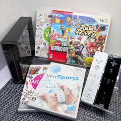 【動作確認済】Wii 本体 ブラック 黒色 リモコン2本 ソフト5本セット c