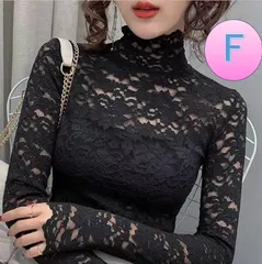 トップス　レース　F ブラック 花柄　レイヤード　フォーマル 長袖 インナー　ブラウス