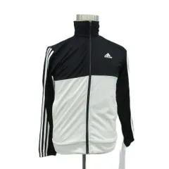 アディダス adidas トラックジャケット 上着 ミドル丈 M オフホワイト 黒 ブラック スタンドカラー /HO34 ■GY58