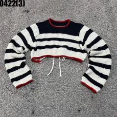 ザラ ボーダー柄 クロップド ニット 長袖 ストライプ m 0422