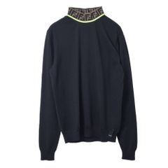 良品 FENDI フェンディ ズッカ柄 ハイネックロゴ ニット セーター 黒