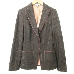 ローラアシュレイ LAURA ASHLEY ストライプ ウール ジャケット シングル 1B ビジネス カジュアル UK8 グレー系 ■YHS6のサムネイル