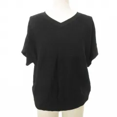 アンタイトル UNTITLED 美品 カットソー 半袖 オーバーサイズ Vネック 無地 薄手 2 約Mサイズ 黒 ブラック ■YHS7