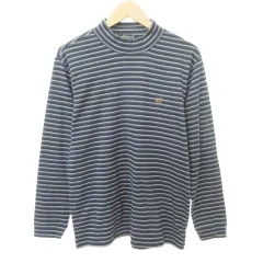 ゴールデンベア GOLDEN BEAR ボーダー 長袖 トップス カットソー ハイネック ロゴ 薄手 Lサイズ 紺 ネイビー ■GY61のサムネイル