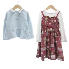 メゾピアノ mezzo piano 2点セット まとめ トレーナー ワンピース ロゴ入り レース 春秋 青 ブルー 赤 レッド /MG