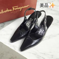 美品|フェラガモ|バックストラップパンプス|ポインテッドトゥ|4C|黒