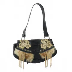 ジョンガリアーノ JOHN GALLIANO 00's アーカイブ ライダース ハンドバッグ ショルダーバッグ レザー ファー レース 黒 ブラック