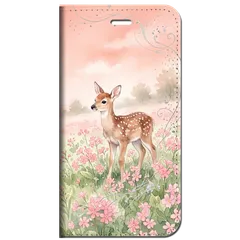 iPhone対応 スマホ 手帳型ケース 桜草 子鹿 コーラルピンク スプリンググリーン 水彩 動物 春 ボタニカル 大人可愛い ナチュラル スマホケース スタンド 【iPhone17 / iPhone16 他 iPhone各機種対応】 |ianusl02