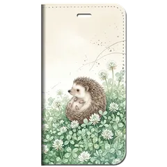 iPhone対応 スマホ 手帳型ケース ハリネズミ シロツメクサ クローバー ミントグリーン サンドベージュ 水彩 動物 ボタニカル スマホケース スタンド 【iPhone17 / iPhone16 他 iPhone各機種対応】 |ianusl05
