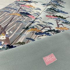 正絹・加賀友禅作家・柿本市郎色無地袷着物・和名楊梅色・着丈161cm 