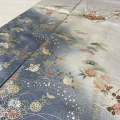 未使用】極上西陣老舗 渡文謹製手織すくひ 波衣 袋帯 桐箱入 流水に花