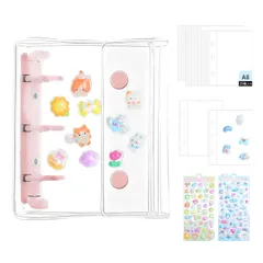 MORISHOP シール帳 透明 A8 ミニ バインダー 【リフィル×25枚+シール×2枚】 PPシート カードポケット シール台紙 手帳 プリ帳 カードスリーブ はがせる バインダー型ノート 女の子 コラージュノート シール帳 女の子 推し活 文房具 メモ