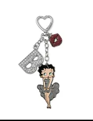 Betty Boop　ベティちゃん　キーホルダー　ラインストーン　シルバー　ハート　ベティブープ　　バッグチャーム　キーチャーム　バッグアクセサリー　スクバキーホルダー　可愛い　アメコミ　キャラクター　レトロ　ギフト　プレゼント　海外製品　雑貨のサムネイル