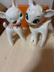 当時物】昭和レトロ 陶器製 うさぎ ペア置物 レトロポップ ファンシー