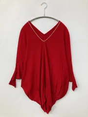 RADIATE ニット/セーター レッド ウール・ニット 無地 ビジュー ミドル丈 半端袖 Vネック