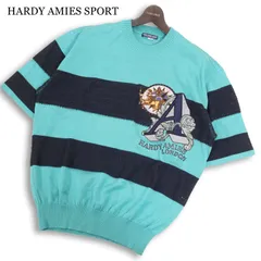 HARDY AMIES SPORT ハーディエイミス 春夏 ロゴ刺繍★半袖 ボーダー サマー リネン ニット セーター Tシャツ Sz.L メンズのサムネイル