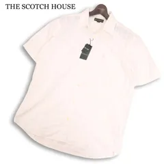 【新品】 THE SCOTCH HOUSE スコッチハウス 春夏 ロゴ刺繍★ 半袖 ドビー チェック シャツ 大きいサイズ Sz.LL メンズ 白