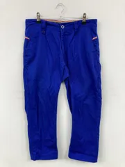 チノパンツ ウエスト 79 ブルー クロップド・半端丈 コットン 無地 ワンポイント スタンダード ストレート レギュラー